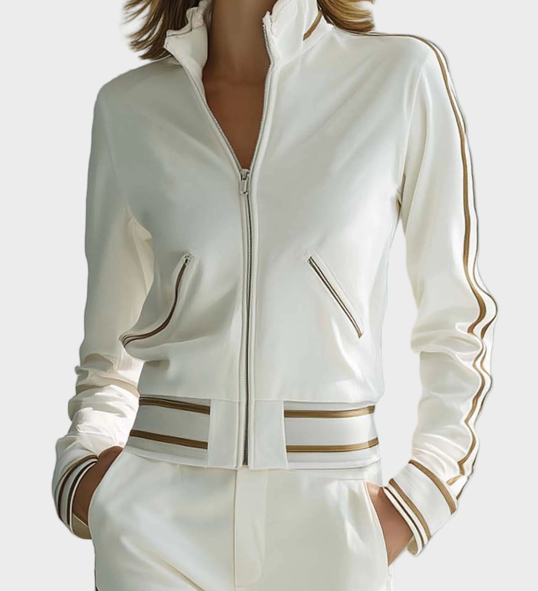 Zinia | Γυναικείο Κομψό Casual Σετ με Λευκό Μακρυμάνικο Τοπ και Παντελόνι