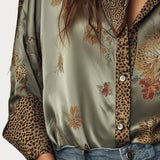 Cathrine | Σατέν Λουλουδάτο Πουκάμισο Με Λεοπάρ Τελειώματα