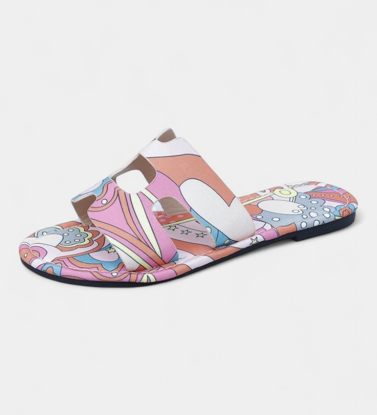 Berenice Πολύχρωμα φλατ σανδάλια με τροπικό στάμπα