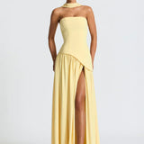 Elena – Maxi Φόρεμα με Ανοιχτούς Ώμους, Σκίσιμο & Choker Λεπτομέρεια