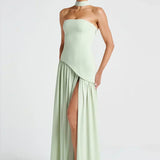 Elena – Maxi Φόρεμα με Ανοιχτούς Ώμους, Σκίσιμο & Choker Λεπτομέρεια