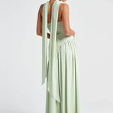 Elena – Maxi Φόρεμα με Ανοιχτούς Ώμους, Σκίσιμο & Choker Λεπτομέρεια