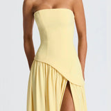 Elena – Maxi Φόρεμα με Ανοιχτούς Ώμους, Σκίσιμο & Choker Λεπτομέρεια