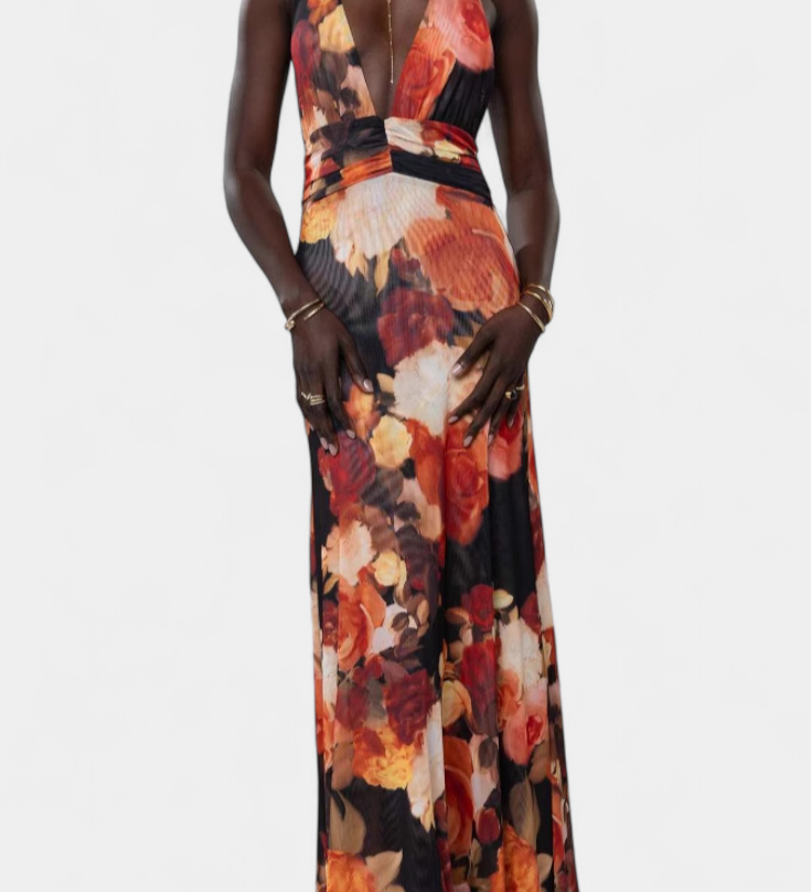 Melody Πουά Maxi Φόρεμα με Βαθιά Λαιμόκοψη