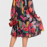 Φόρεμα Annegret Floral Midi με Μακριά Μανίκια και Ρευστή Γραμμή