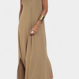 Felisa Κομψό Μονόχρωμο Μάξι Αμάνικο Φόρεμα