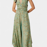 Λεάντρα Ρευστή Ολόσωμη Φόρμα Κρουαζέ με Πράσινο Λουλουδάτο Σχέδιο