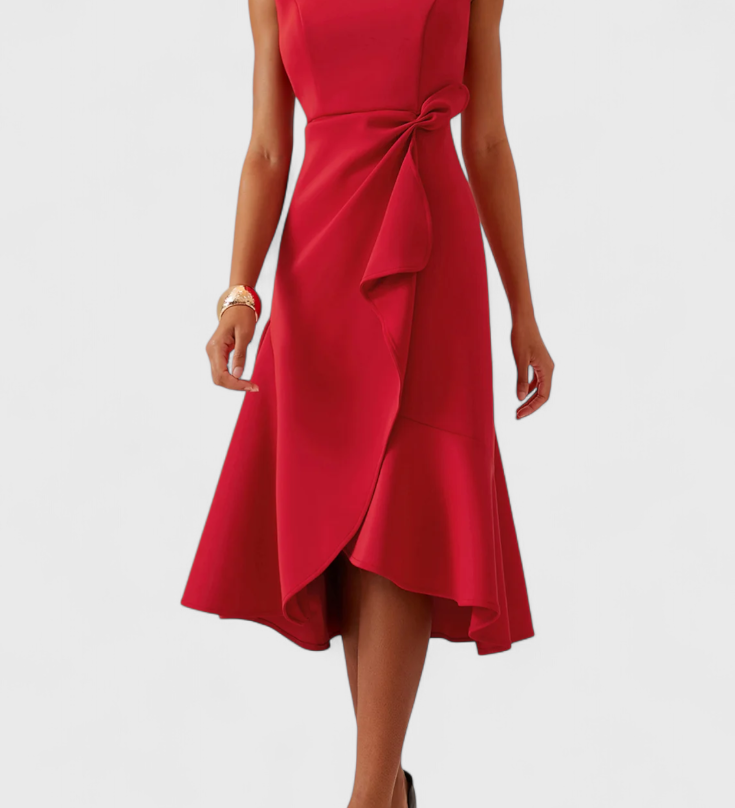 Claudia Μίντι Ασύμμετρο Φόρεμα με Κομψές Πιέτες