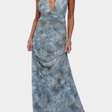 Melody Πουά Maxi Φόρεμα με Βαθιά Λαιμόκοψη