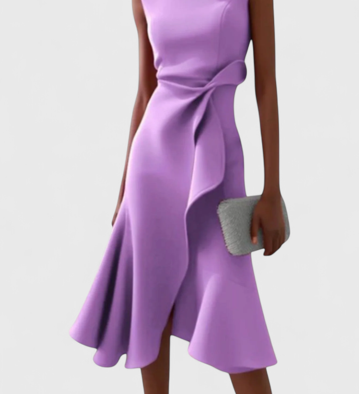 Claudia Μίντι Ασύμμετρο Φόρεμα με Κομψές Πιέτες