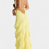 Padeline Μάξι Φόρεμα με Βολάν και Ανοιχτή Πλάτη