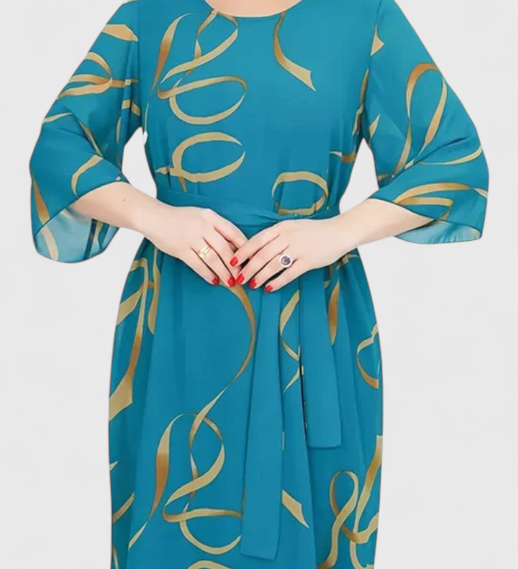 Amelie Φόρεμα Midi με Print, Ζώνη και Ευέλικτο Κόψιμο