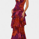 Domenica Φόρεμα από Σιφόν με Ντεκολτέ σε Σχήμα V και Αέρινες Στρώσεις