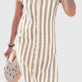 Φόρεμα Πουκάμισο από Λινό με Ρίγες και Κουμπιά