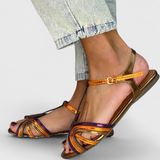 Raluca Χρυσά σανδάλια με πολύχρωμο λουράκι και αγκράφα