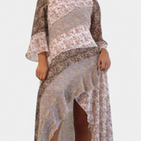 Ruth Μακρύ Φόρεμα Floral με Μανίκια 3/4 και Βολάν