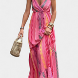 Asunción Μακρύ Ροζ Φόρεμα με Πολύχρωμες Ρίγες