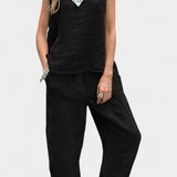 Leona Αμάνικο Σετ με Γιλέκο και Παντελόνι από Βαμβάκι και Λινό