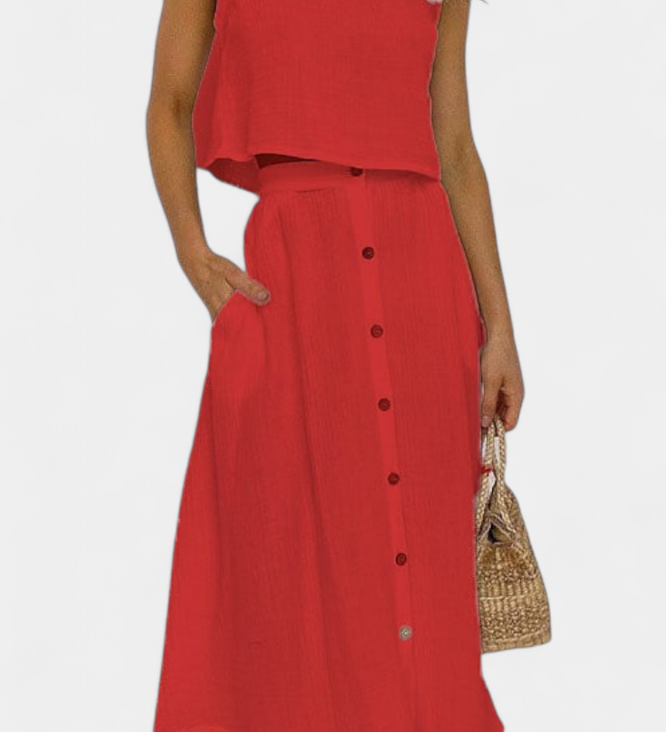 Naha Σετ από Βαμβάκι με Γιλέκο και Κουμπιά Μπροστά