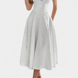 Gilda Φόρεμα Jacquard Midi με Ανοιχτή Πλάτη και Ψηλή Μέση