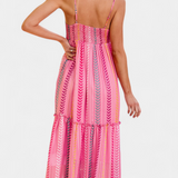 Asunción Μακρύ Ροζ Φόρεμα με Πολύχρωμες Ρίγες