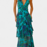 Domenica Φόρεμα από Σιφόν με Ντεκολτέ σε Σχήμα V και Αέρινες Στρώσεις