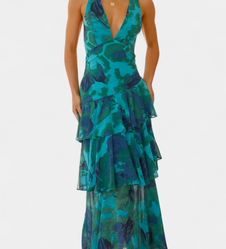 Domenica Φόρεμα από Σιφόν με Ντεκολτέ σε Σχήμα V και Αέρινες Στρώσεις