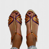 Raluca Χρυσά σανδάλια με πολύχρωμο λουράκι και αγκράφα