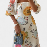 Kacey Μίντι Φόρεμα με Λουλουδάτο Μοτίβο και Φουσκωτά Μανίκια