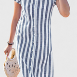 Φόρεμα Πουκάμισο από Λινό με Ρίγες και Κουμπιά