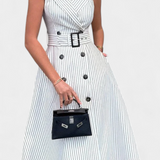 Διάνα ριγέ μίντι πουκάμισο φόρεμα με δέσιμο στη μέση