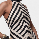 Crispina Ριγέ Maxi Φόρεμα Halter με Ρευστή Γραμμή