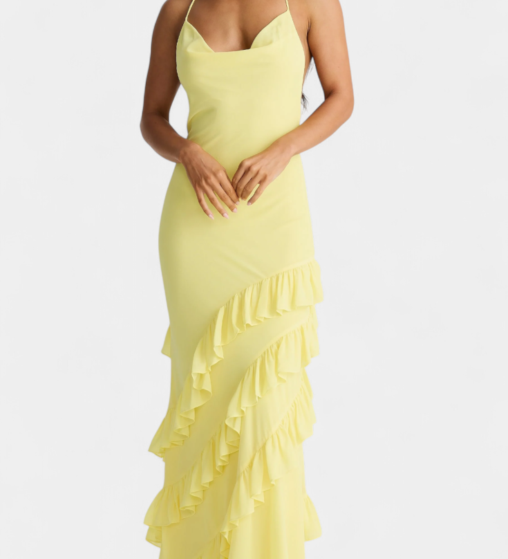 Padeline Μάξι Φόρεμα με Βολάν και Ανοιχτή Πλάτη