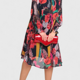 Φόρεμα Annegret Floral Midi με Μακριά Μανίκια και Ρευστή Γραμμή