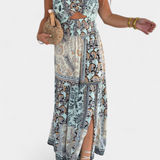 Edurne Μακρύ εμπριμέ φόρεμα με στράπλες λαιμόκοψη