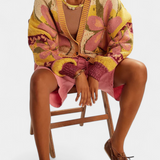 Casey Πλεκτή ζακέτα με λουλουδάτο σχέδιο και χαλαρή εφαρμογή