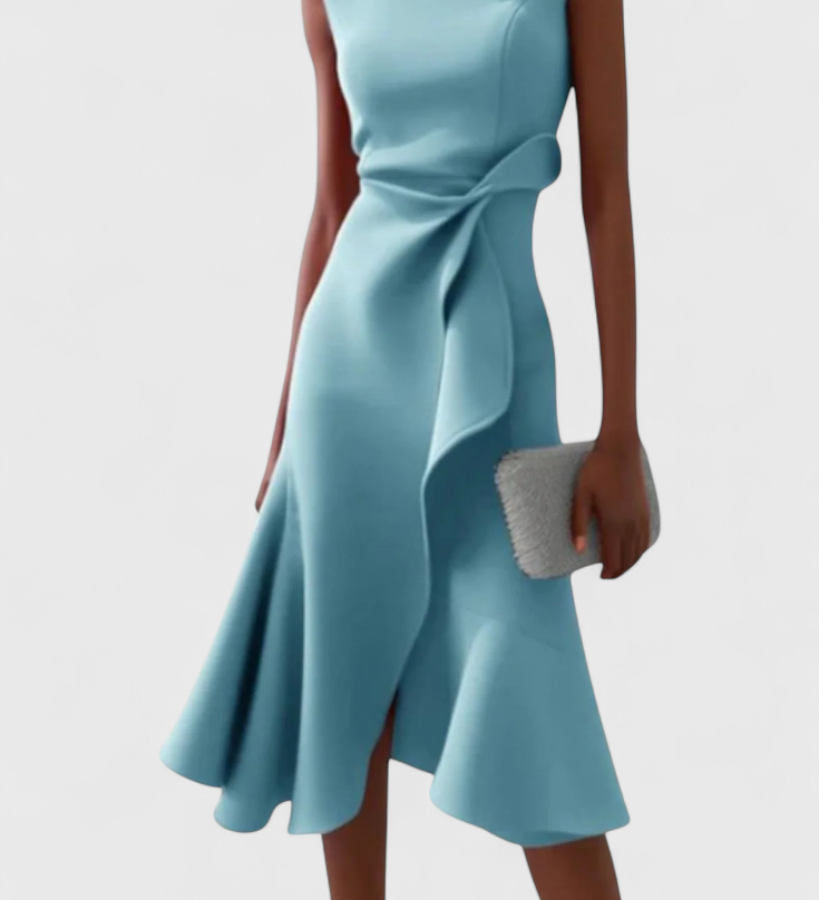 Claudia Μίντι Ασύμμετρο Φόρεμα με Κομψές Πιέτες