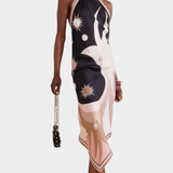 Φόρεμα Rosenda με Ανοιχτή Πλάτη και Αφηρημένο Μοτίβο