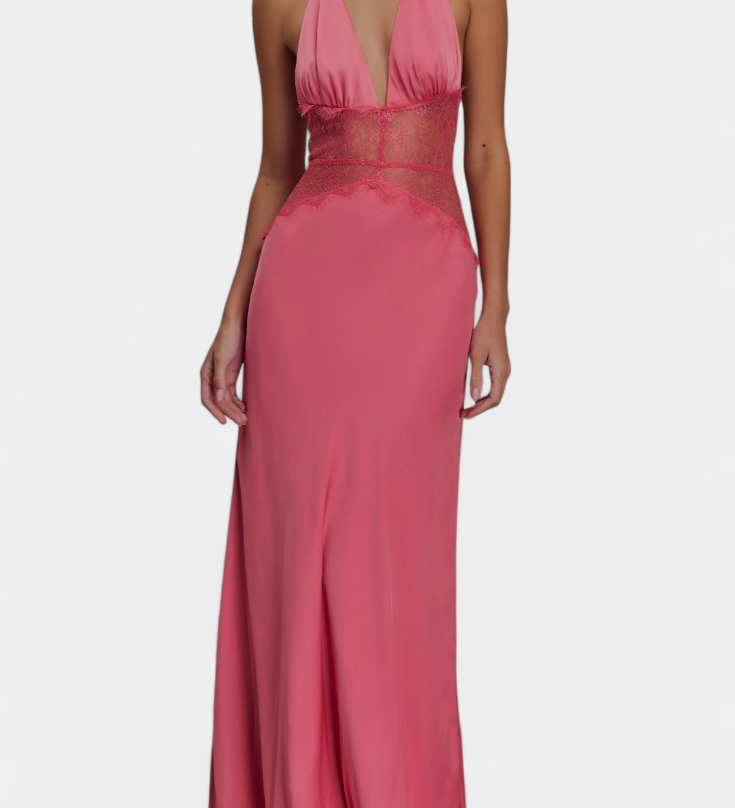 Ashanty Μακρύ Φόρεμα με Λαιμόκοψη και Διάφανη Δαντέλα στη Μέση