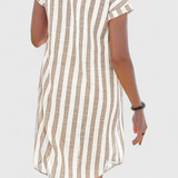 Φόρεμα Πουκάμισο από Λινό με Ρίγες και Κουμπιά