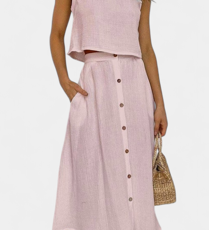 Naha Σετ από Βαμβάκι με Γιλέκο και Κουμπιά Μπροστά