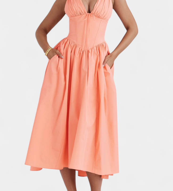 Margie Μίντι Φόρεμα με Λαιμόκοψη V και Ρομαντική Φλοράλ Στάμπα