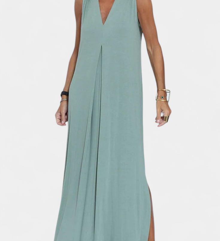 Felisa Κομψό Μονόχρωμο Μάξι Αμάνικο Φόρεμα