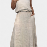 Σετ από Λινό και Βαμβάκι με Αμάνικο Γιλέκο και Φούστα