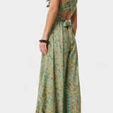 Λεάντρα Ρευστή Ολόσωμη Φόρμα Κρουαζέ με Πράσινο Λουλουδάτο Σχέδιο