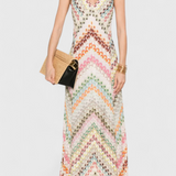 Agustina Μακρύ δαντελένιο φόρεμα με ντεκολτέ σε V και ζιγκ-ζαγκ μοτίβο