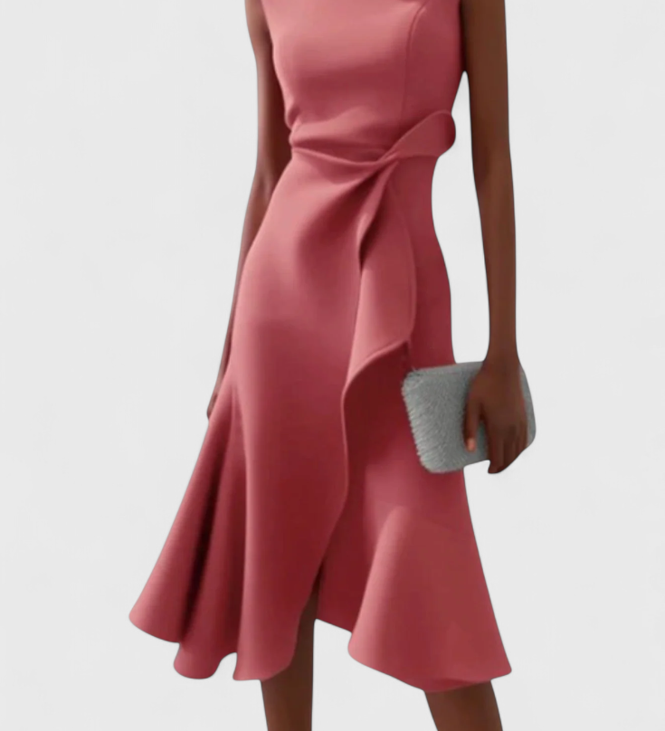 Claudia Μίντι Ασύμμετρο Φόρεμα με Κομψές Πιέτες