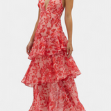 Domenica Φόρεμα από Σιφόν με Ντεκολτέ σε Σχήμα V και Αέρινες Στρώσεις