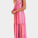 Asunción Μακρύ Ροζ Φόρεμα με Πολύχρωμες Ρίγες