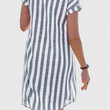 Φόρεμα Πουκάμισο από Λινό με Ρίγες και Κουμπιά